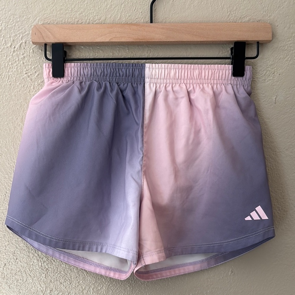 Girls' Adidas Aeroready Pink/Purple Ombré Shorts, Medium (10/12)